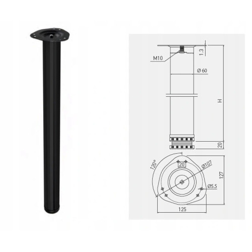NOGA DO STOŁU BIURKA REGULACJA CZARNA 710MM  NM-S60710-20A