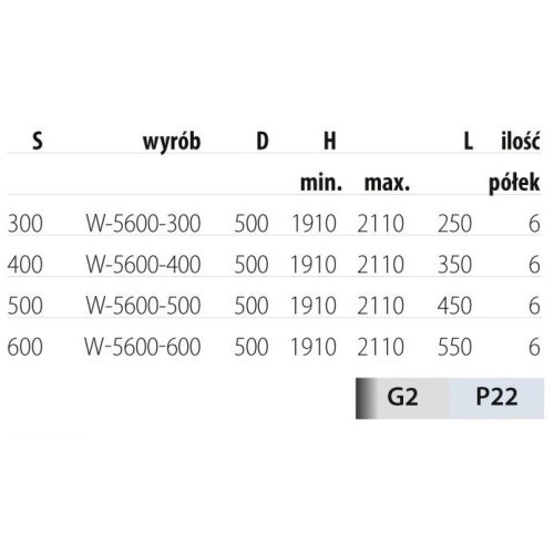 Kosz CARGO MAXI 600 mm, 6 półek, srebrny W-5600-600.P22