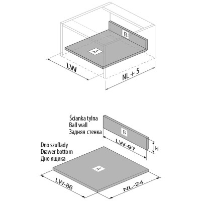 SZUFLADA MODERN BOX 550 ŚREDNI 40KG KWADRATOWY SZARY PB-KW-KPL550B