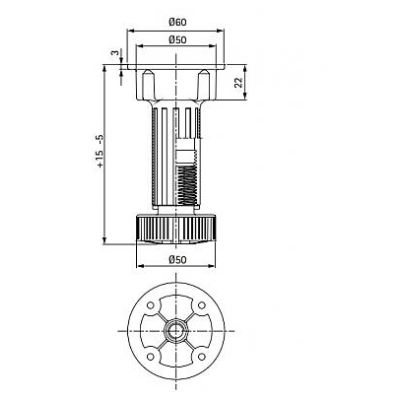 NÓŻKA CZARNA H-150 400KG VOLPATO 2-CZĘŚCIOWA