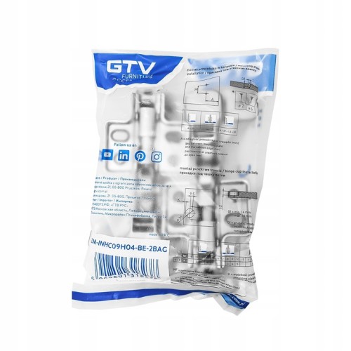 Zawias meblowy nakładany GTV INHC 2BAG z cichym domykiem - 2szt