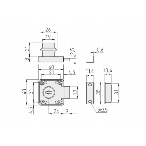 Zamek meblowy kwadratowy czarny 40x40 GTV
