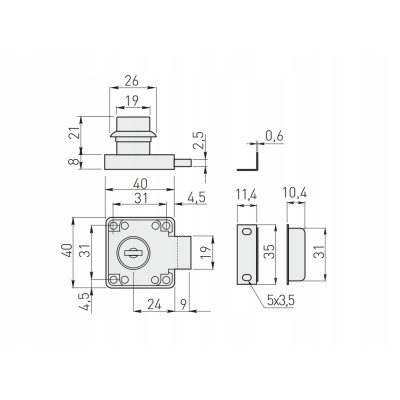 Zamek meblowy kwadratowy chrom 40x40 GTV